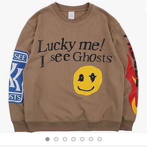 LUCKY ME I SEE GHOSTS Tan sweatshirt size large